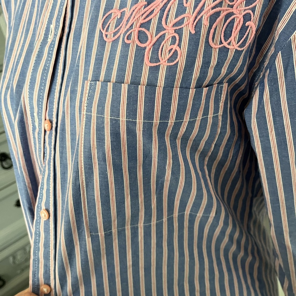 Maeve Blue & Pink Striped Button-Down Shirt - Picture 7 of 11